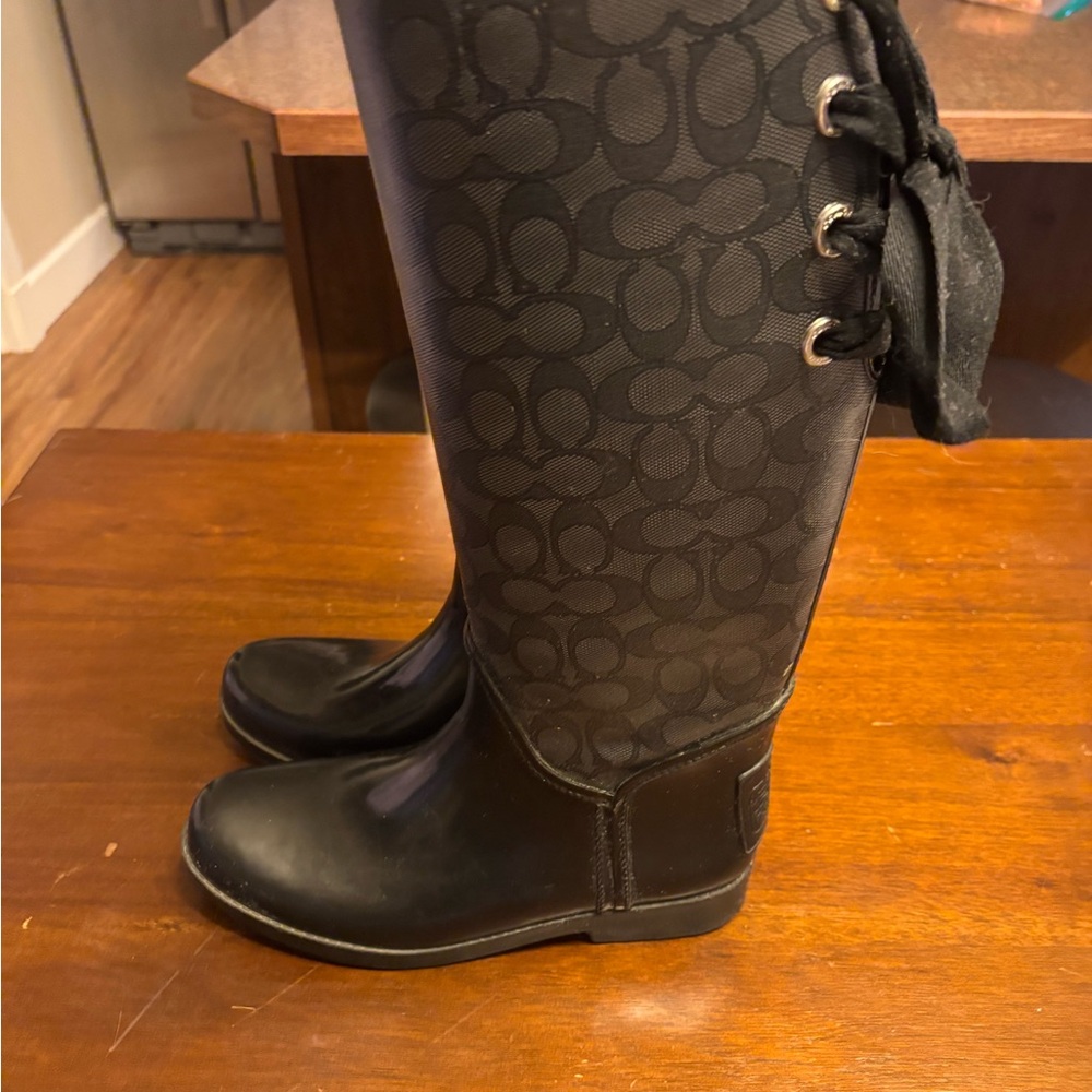 Black Knee-High Coach Rain Boots